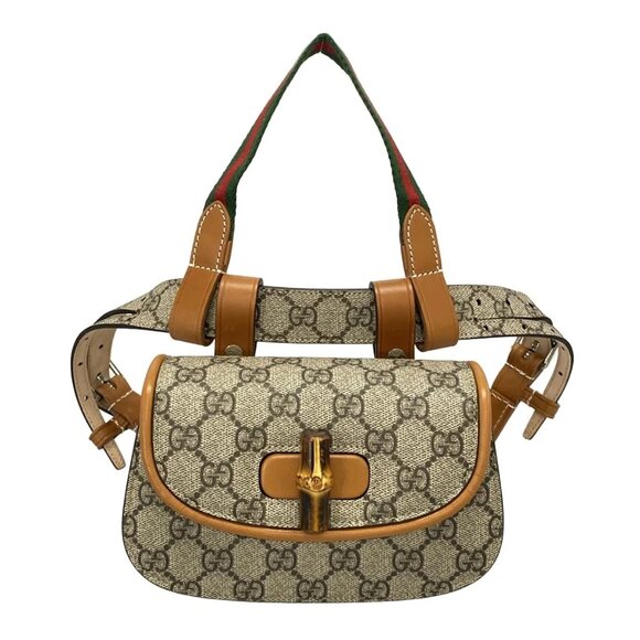 GUCCI Bamboo 1947 mini belt bag / GG Supreme Beige Brown Multi PVC 903-082725 - Picture 1 of 14